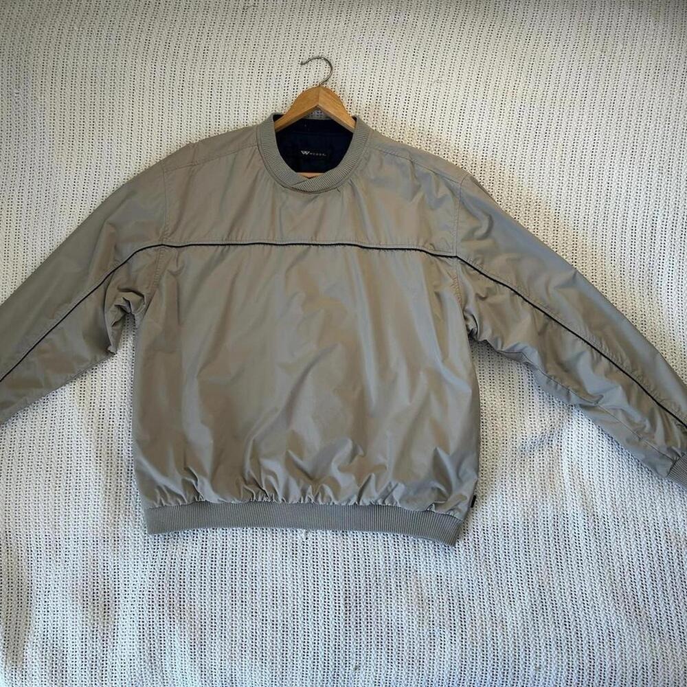 Wedge Golf Windbreaker Pullover Mens XL Tan Excellent Vintage V-Neck Ribbed Trim